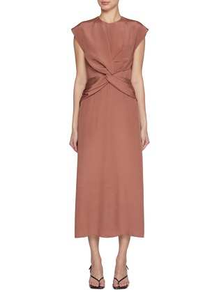 Main View - Click To Enlarge - TOVE - Jessa Knot Front Cap Sleeve Silk Dress