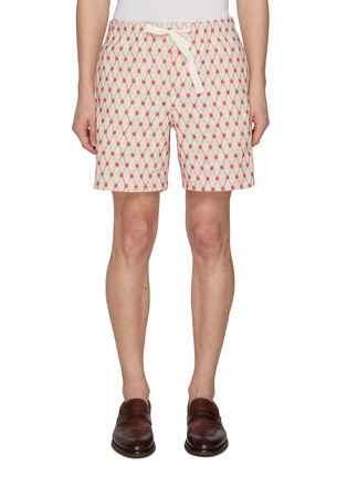 Main View - Click To Enlarge - ORLEBAR BROWN - Alex Drawstring Lattice Embroidery Cotton Linen Shorts