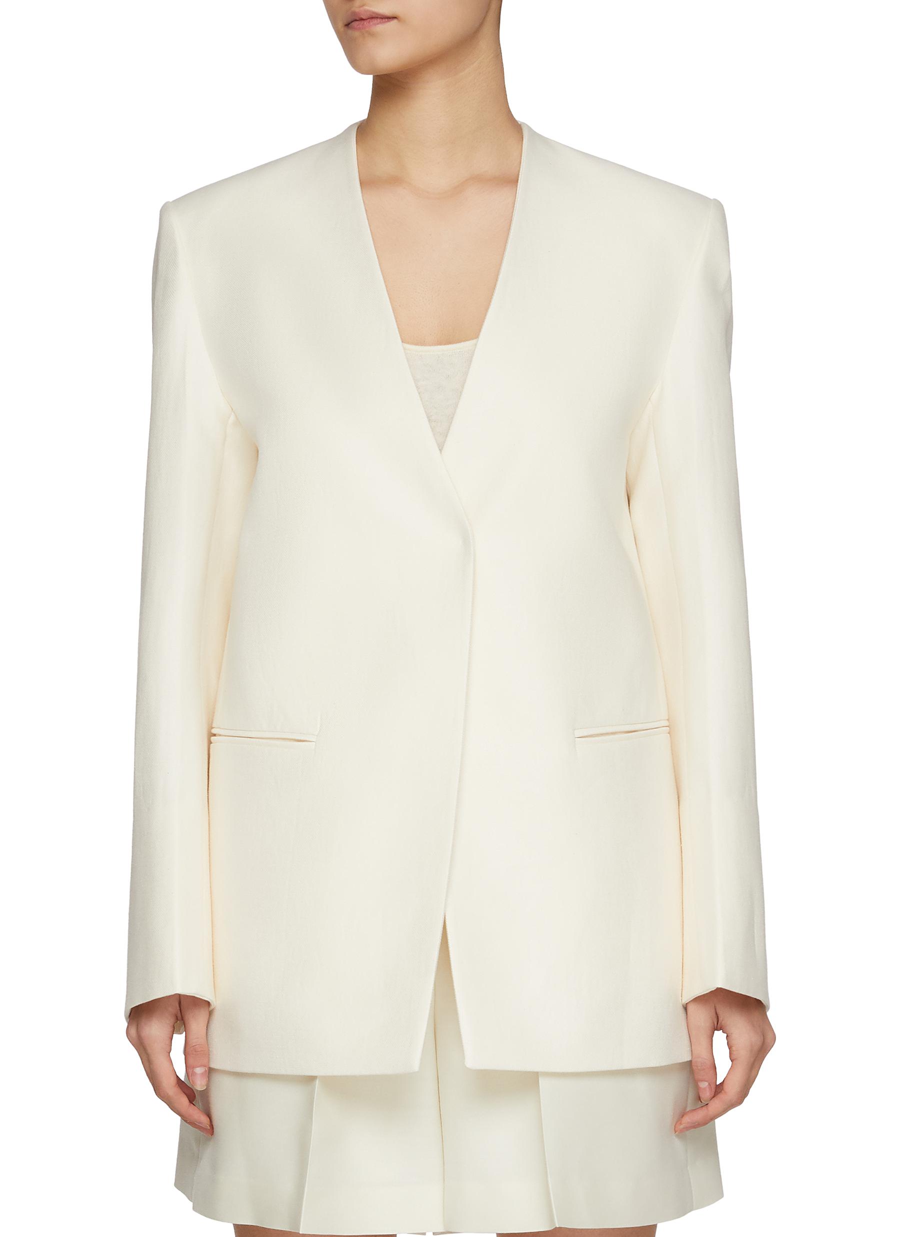 Hadid Single Breasted Collarless Cotton Linen Blazer