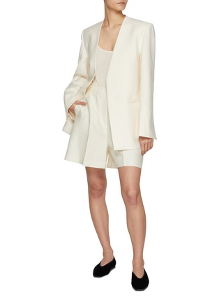 Figure View - Click To Enlarge - SANDBEIGE - Hadid Single Breasted Collarless Cotton Linen Blazer