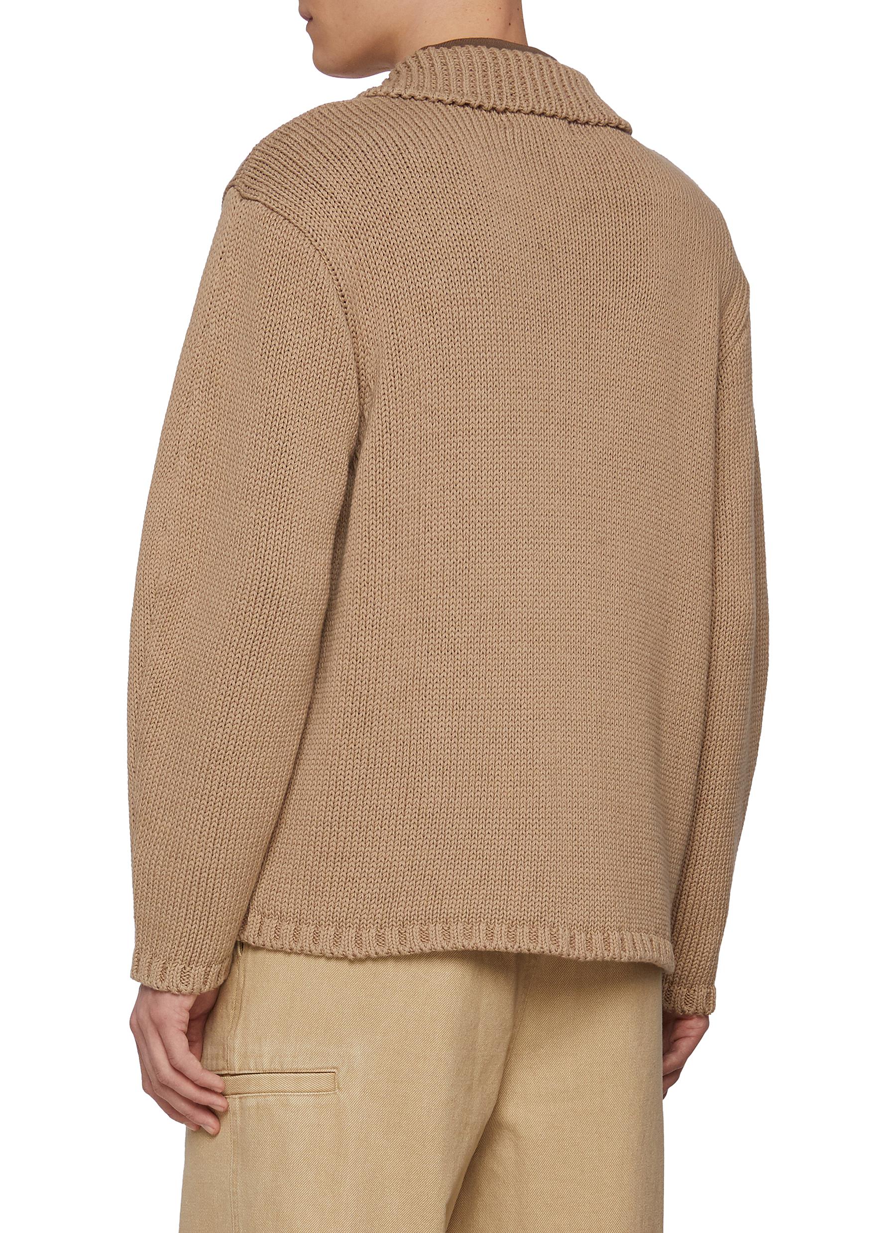 Spread Collar Cotton Cardigan - Thumbnail 3