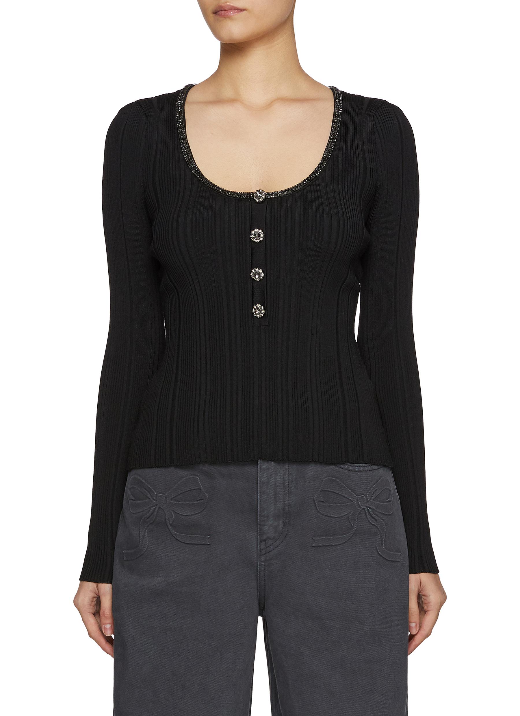 トップス melt the lady handle open knit tops SELF-PORTRAIT | Strass-Embellished Scoop Neck Knit Top