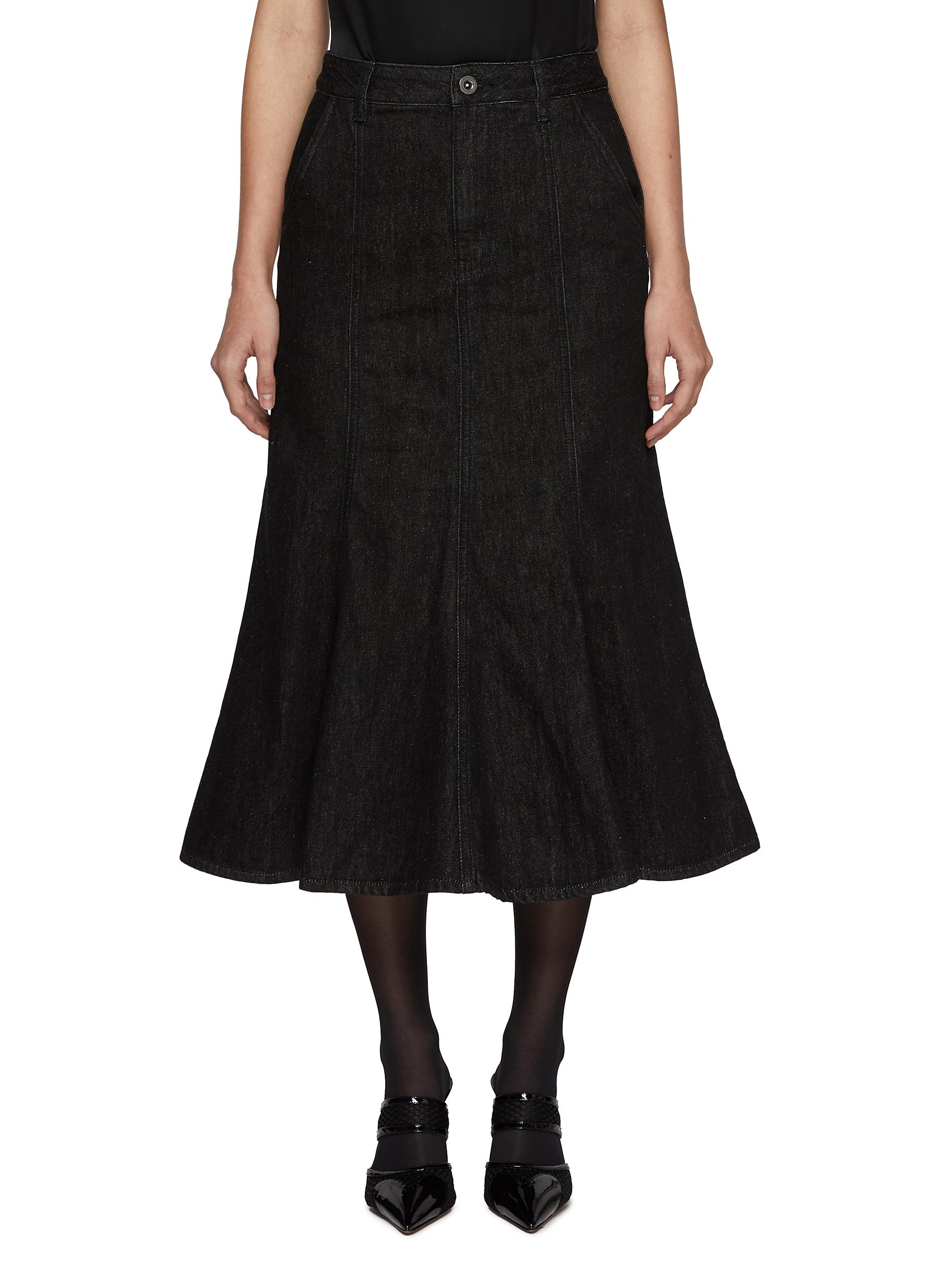 【送料&関税込】self-portrait Denim Flared Midi Skirt Self-Portrait Flared Denim Midi Skirt | Blue | FARFETCH