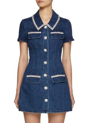 Main View - Click To Enlarge - SELF-PORTRAIT - Rhinestone-Embellished Denim Mini Dress