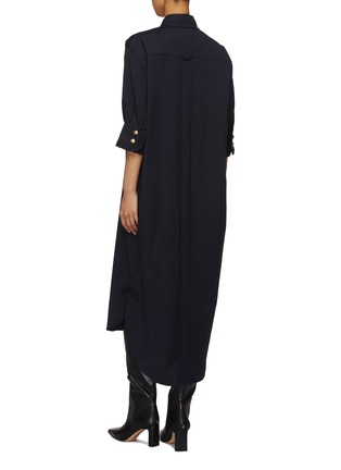 Back View - Click To Enlarge - PRUNE GOLDSCHMIDT - Elbow Sleeve Asymmetrical Hem Wool Shirt Dress