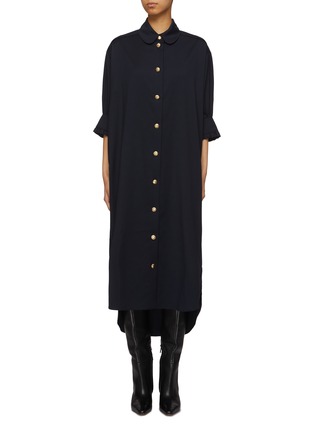 Main View - Click To Enlarge - PRUNE GOLDSCHMIDT - Elbow Sleeve Asymmetrical Hem Wool Shirt Dress