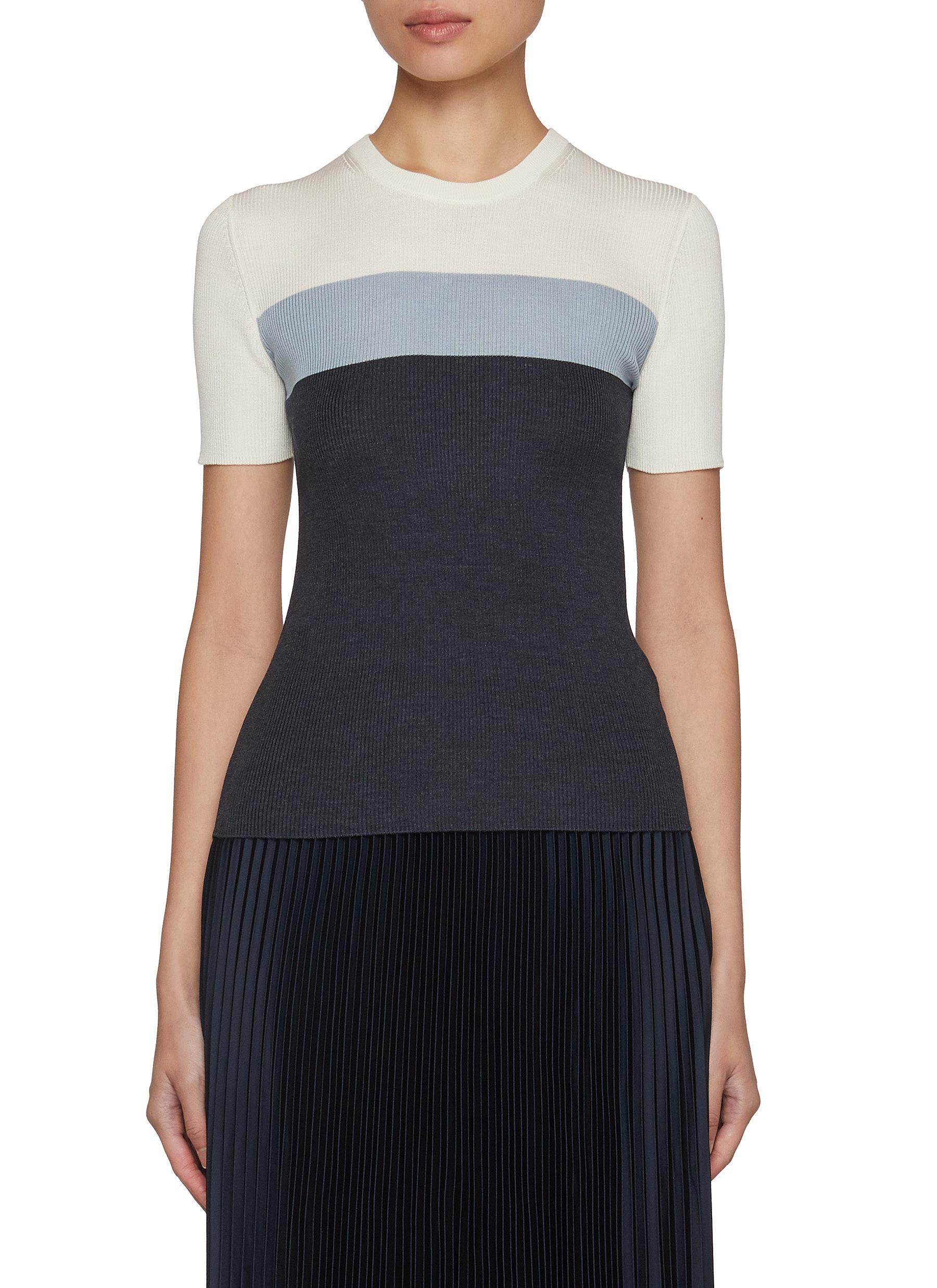 Striped Rib Knit Silk T-shirt