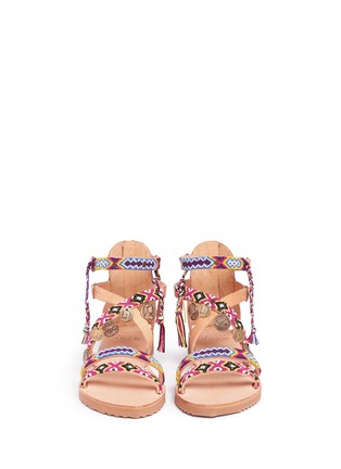 Front View - Click To Enlarge - MABU BY MARIA BK - 'Cassie' ethnic embroidered coin charm leather sandals