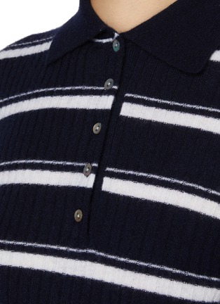  - VINCE - Striped 3/4 Sleeve Cashmere Silk Blend Polo Shirt