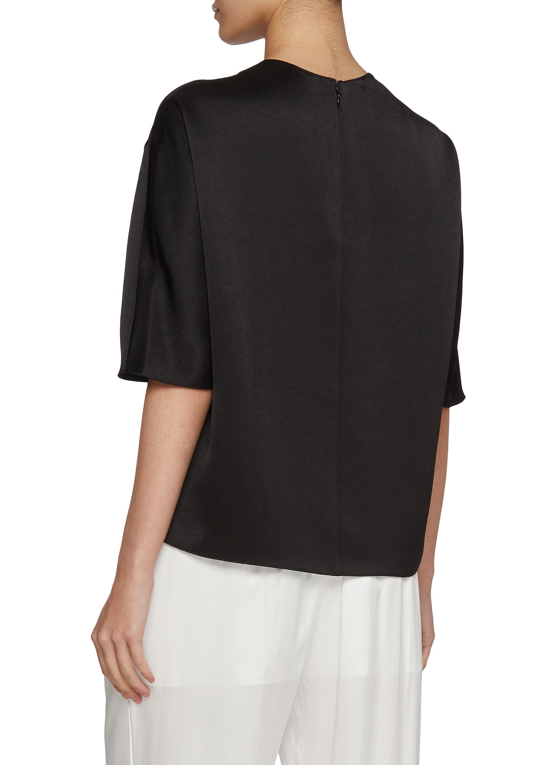 Fluid Satin Short Sleeve Blouse - Thumbnail 3