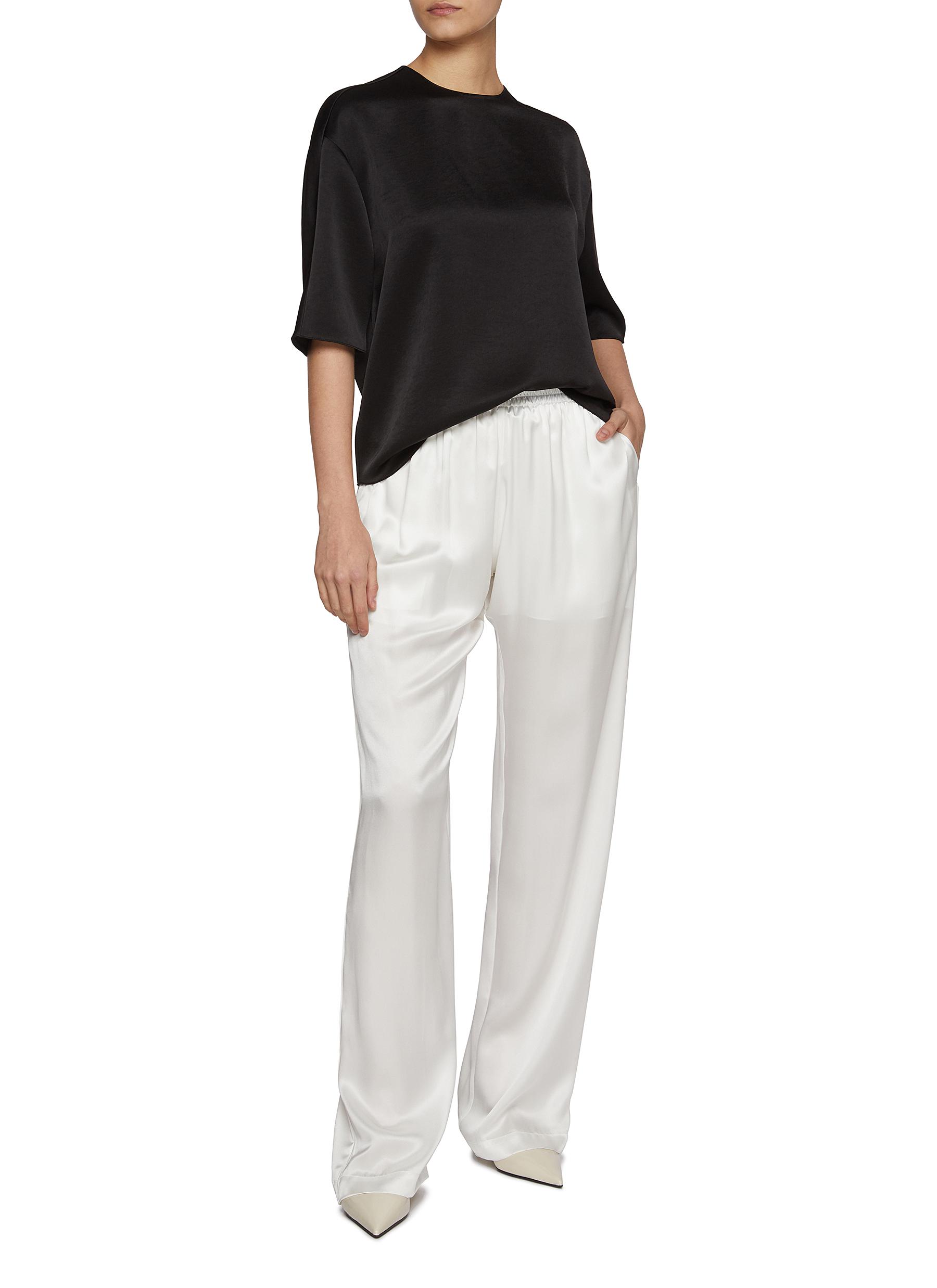Fluid Satin Short Sleeve Blouse - Thumbnail 2
