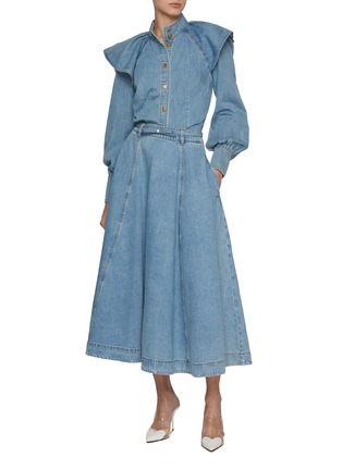 Figure View - Click To Enlarge - ZIMMERMANN - Crush Denim Midi Skirt