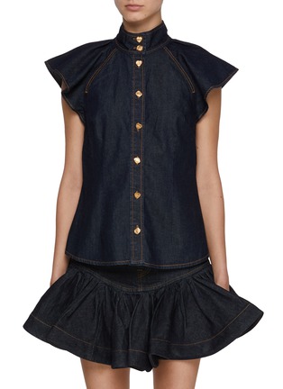 Main View - Click To Enlarge - ZIMMERMANN - Crush Denim Flutter Sleeve Shirt