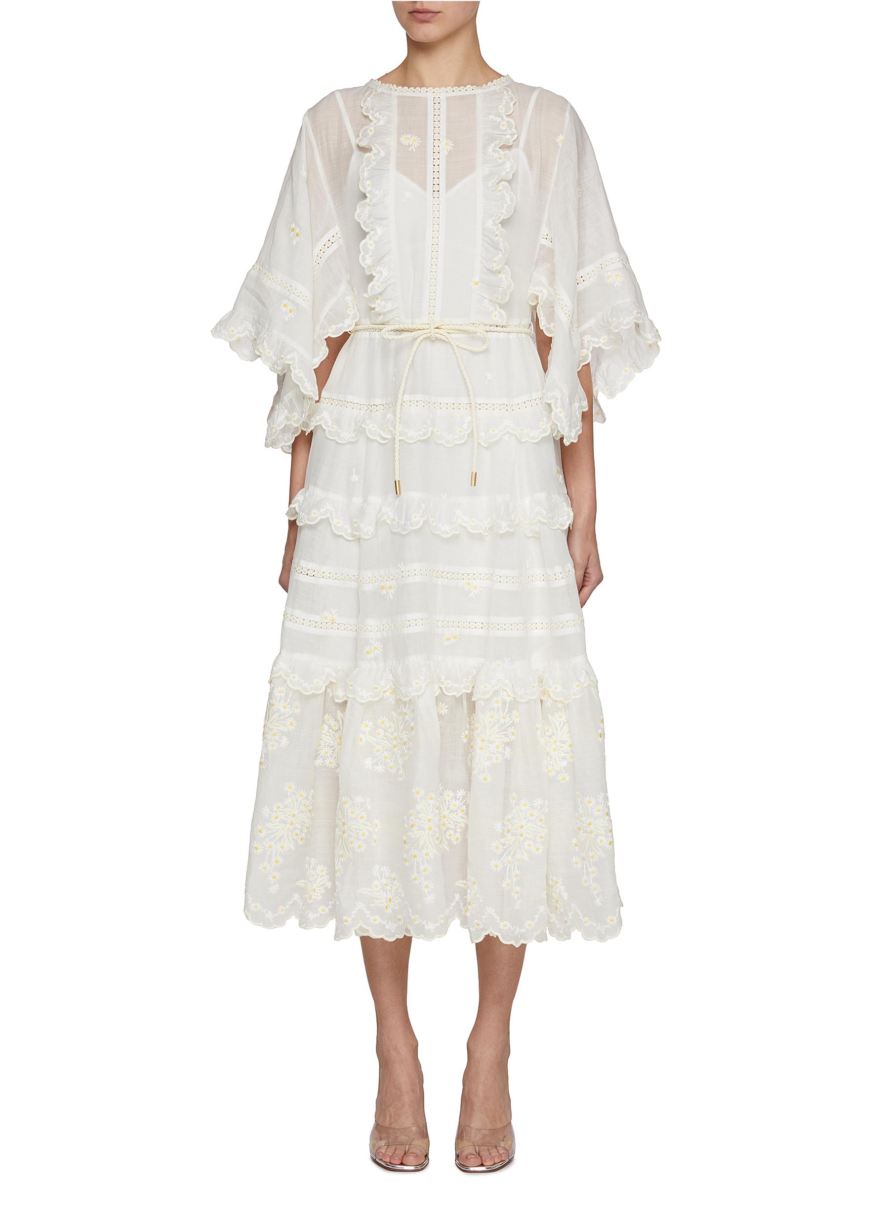 【Zimmermann】ACACIA EMBROIDERED MIDI DRESS フリル ミディ Acacia Embroidered Midi Dress Ivory Online | Zimmermann