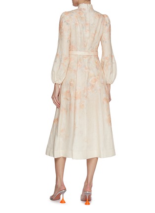 Back View - Click To Enlarge - ZIMMERMANN - Mandarin Collar Floral Linen Midi Dress