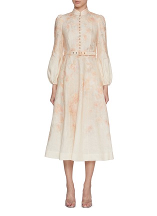 Main View - Click To Enlarge - ZIMMERMANN - Mandarin Collar Floral Linen Midi Dress