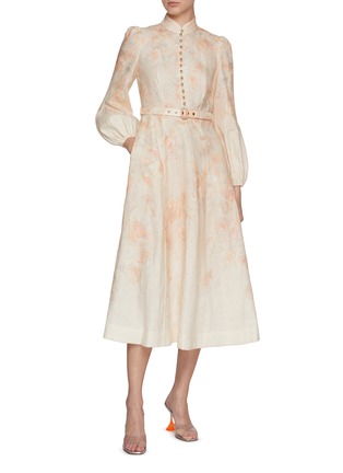 Figure View - Click To Enlarge - ZIMMERMANN - Mandarin Collar Floral Linen Midi Dress