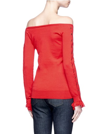 Back View - Click To Enlarge - OSCAR DE LA RENTA - Chiffon cuff off-shoulder virgin wool-silk sweater