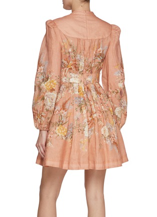 Back View - Click To Enlarge - ZIMMERMANN - Tallow Plunge Floral Linen Mini Dress