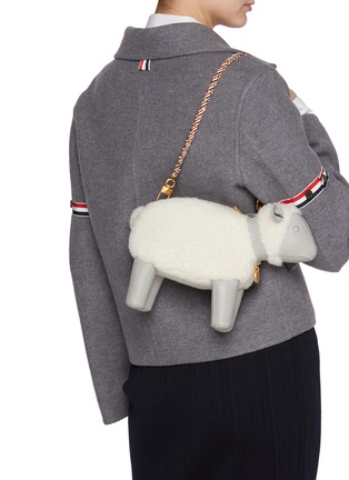 Figure View - Click To Enlarge - THOM BROWNE - Small Sheep Shearling Leather Shoulder Bag