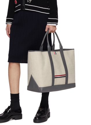 Figure View - Click To Enlarge - THOM BROWNE - Medium Tool Cotton Canvas Tote Bag