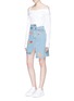 Figure View - Click To Enlarge - GROUND ZERO - Mixed anime patch asymmetric denim skirt
