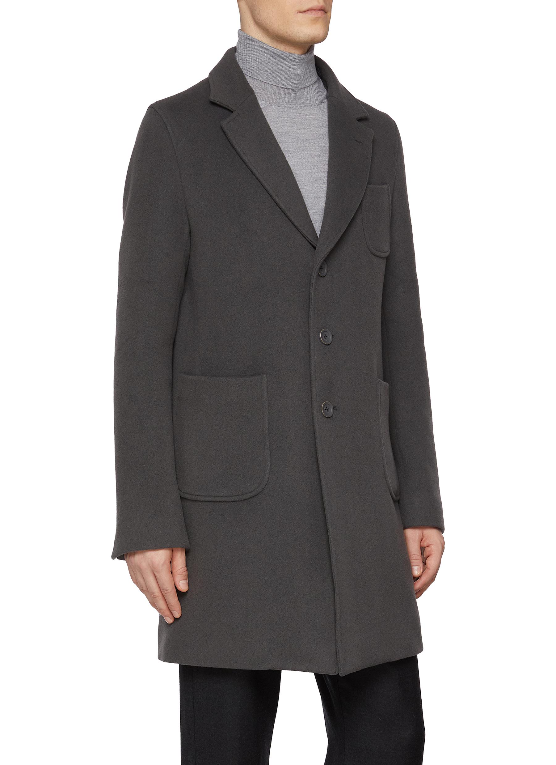 High Neck Bib Virgin Wool Blend Coat - Thumbnail 4