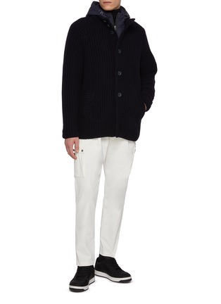 Figure View - Click To Enlarge - HERNO - Detachable Bib Wool Rib Knit Cardigan