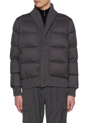 Main View - Click To Enlarge - HERNO - Shawl Lapel Ribbed Edges Puffer Jacket