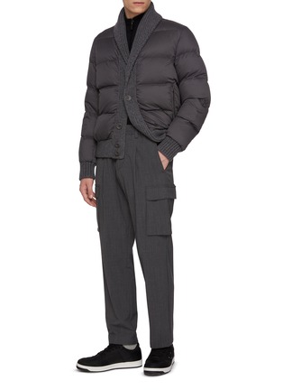 Figure View - Click To Enlarge - HERNO - Shawl Lapel Ribbed Edges Puffer Jacket