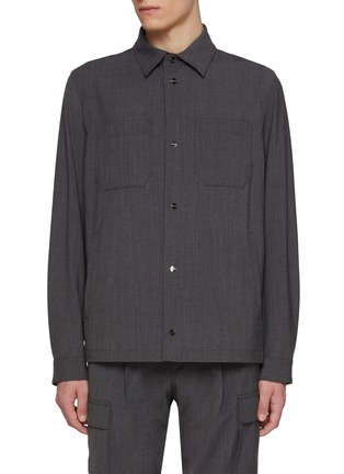 Main View - Click To Enlarge - HERNO - Point collar Pocket Virgin Wool Blend Shirt