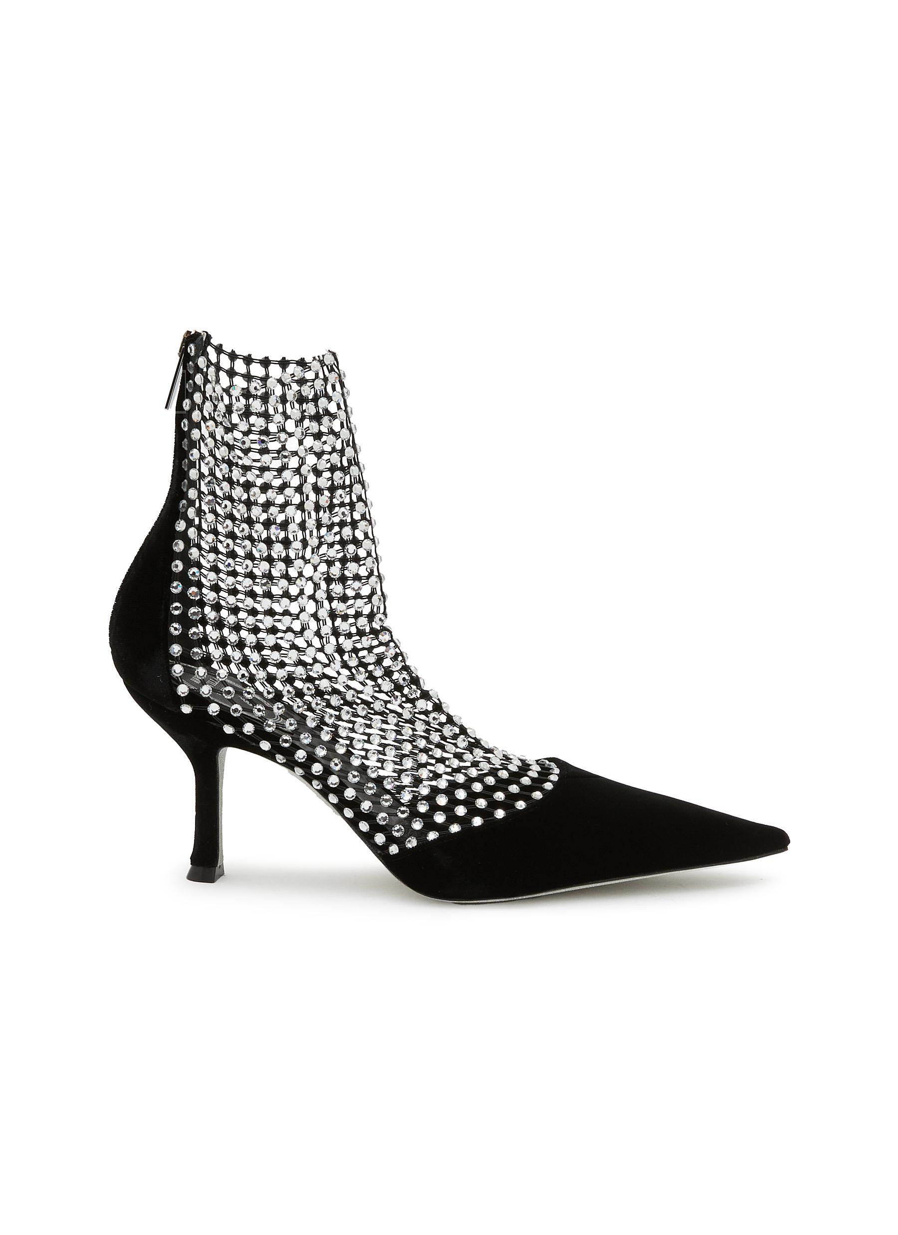 RENE CAOVILLA Galaxia 80 Crystal Embellished Net Velvet Boots Women Lane Crawford