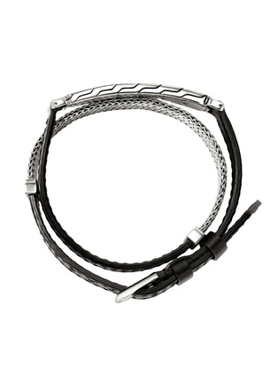 Detail View - Click To Enlarge - JOHN HARDY - ID Sterling Silver Black Leather Flat Chain Double Wrap Bracelet — Size UL