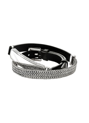 Front View - Click To Enlarge - JOHN HARDY - ID Sterling Silver Black Leather Flat Chain Double Wrap Bracelet — Size UL