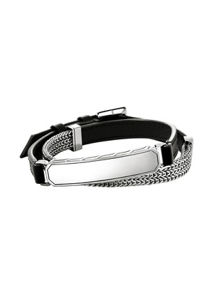 Main View - Click To Enlarge - JOHN HARDY - ID Sterling Silver Black Leather Flat Chain Double Wrap Bracelet — Size UL