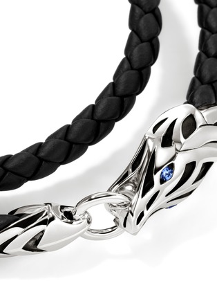 Detail View - Click To Enlarge - JOHN HARDY - Naga Sterling Silver Blue Sapphire Double Wrap Leather Bracelet — Size UL