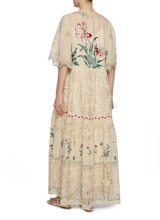 Back View - Click To Enlarge - BIYAN - Floral Embroidered Tiered Linen Maxi Dress