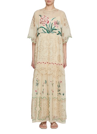 Main View - Click To Enlarge - BIYAN - Floral Embroidered Tiered Linen Maxi Dress