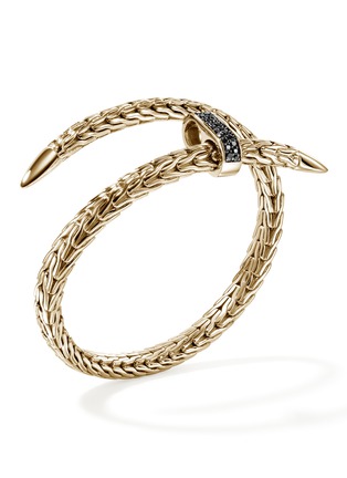 Detail View - Click To Enlarge - JOHN HARDY - Spear Treated Black Diamond 14K Gold Bypass Flex Cuff — Size M