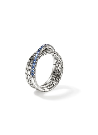 Detail View - Click To Enlarge - JOHN HARDY - JH Essentials Blue Sapphire Pavé Sterling Silver Crossover Ring — Size 7