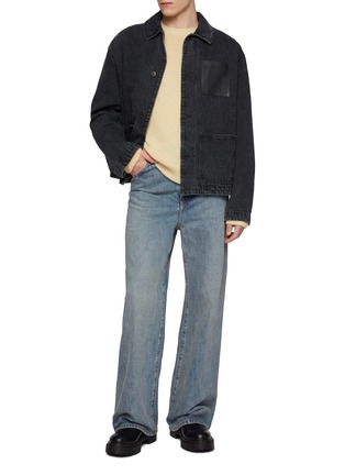 Figure View - Click To Enlarge - LOEWE - Leather Patch Dark Wash Denim Workwear Jacket