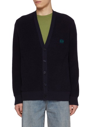 Main View - Click To Enlarge - LOEWE - Embroidered Contrast Anagram Wool Cardigan