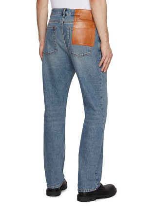 Back View - Click To Enlarge - LOEWE - Light Wash Leather Patch Cotton Jeans