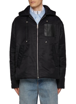 Main View - Click To Enlarge - LOEWE - Leather Anagram Patch Hooded Jacket