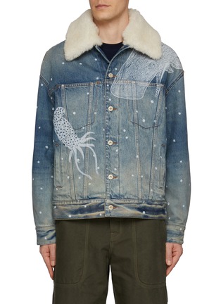 Main View - Click To Enlarge - LOEWE - Detachable Shearling Collar Printed Denim Jacket