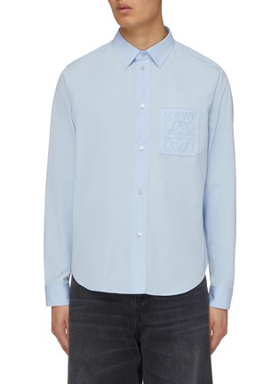 Main View - Click To Enlarge - LOEWE - Tonal Anagram Embroidered Pocket Cotton Shirt
