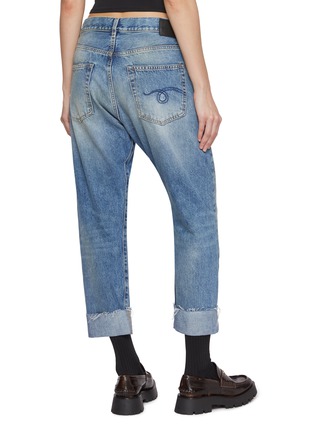 Back View - Click To Enlarge - R13 - Crossover Layered Waistband Raw Hem Cropped Jeans