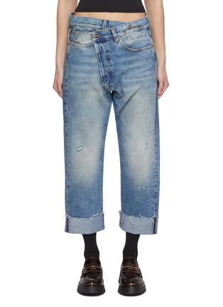 Main View - Click To Enlarge - R13 - Crossover Layered Waistband Raw Hem Cropped Jeans