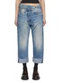 Main View - Click To Enlarge - R13 - Crossover Layered Waistband Raw Hem Cropped Jeans