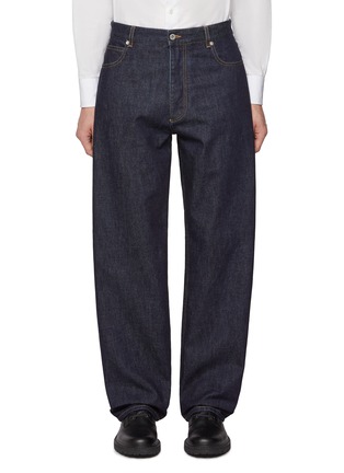 Main View - Click To Enlarge - BOTTEGA VENETA - Dark Wash Intrecciato Patch Jeans